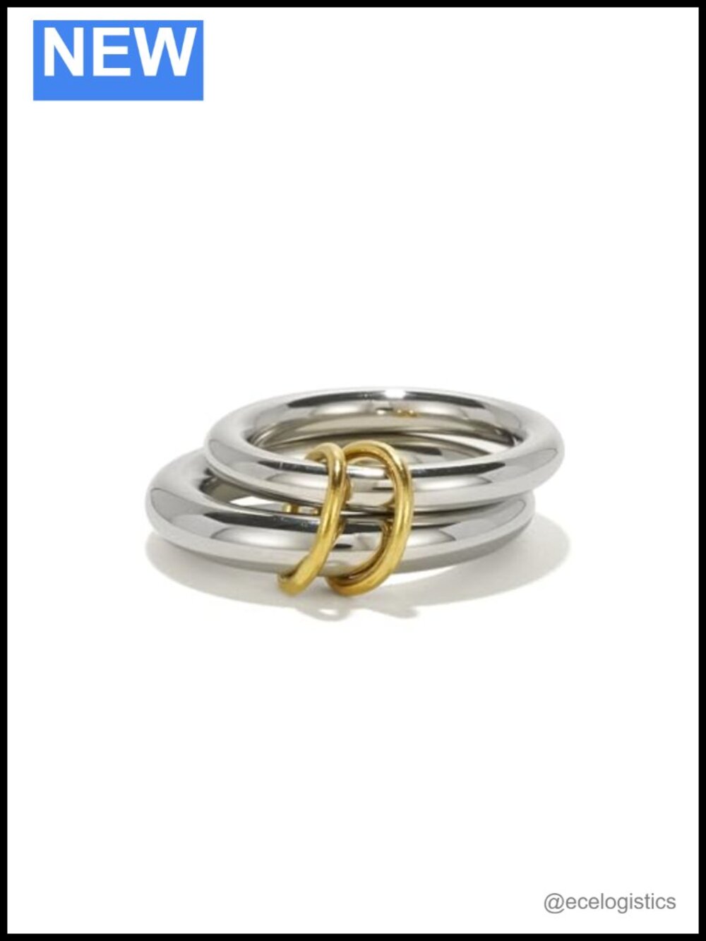 18K Gold Plated Titanium Stackable Ring Trio Linked Band Minimalist